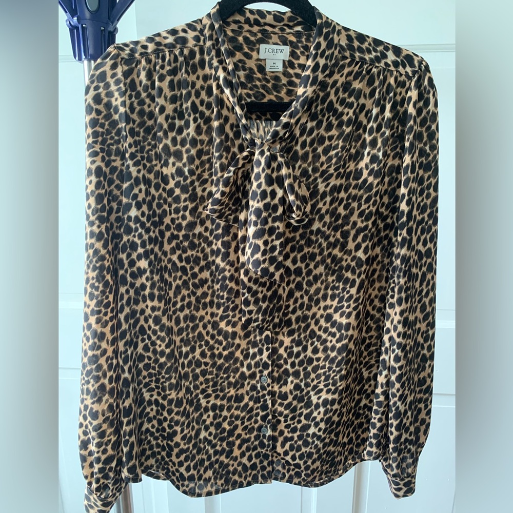 J.Crew Long-sleeve Button-up Animal Print Blouse